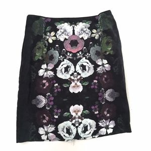 H&M Navy Green Purple Floral Pencil Skirt